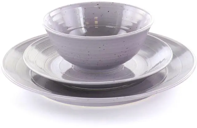Alt view image 2 of 7 - Gibson Elite Ramapo 12 Piece Stoneware Dinnerware Set in Soft Purple Speckle