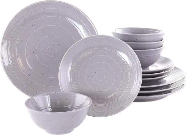 Main image of Gibson Elite Ramapo 12 Piece Stoneware Dinnerware Set in Soft Purple Speckle
