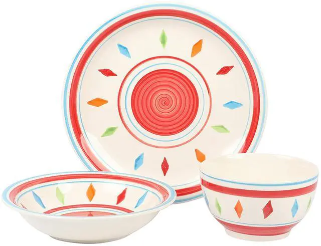 Alt view image 2 of 7 - Gibson Home Heidy 12 Piece Durastone Dinnerware Set in Red