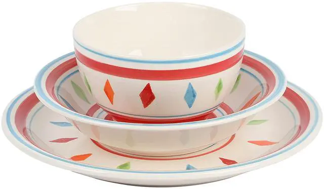 Alt view image 3 of 7 - Gibson Home Heidy 12 Piece Durastone Dinnerware Set in Red