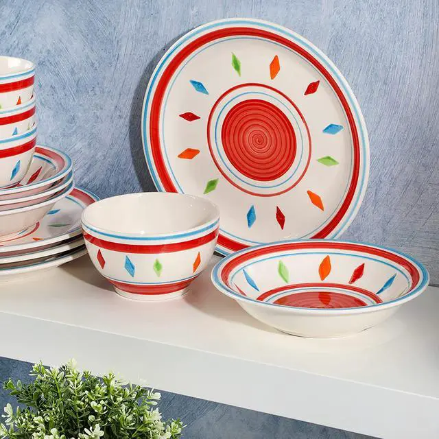 Alt view image 5 of 7 - Gibson Home Heidy 12 Piece Durastone Dinnerware Set in Red