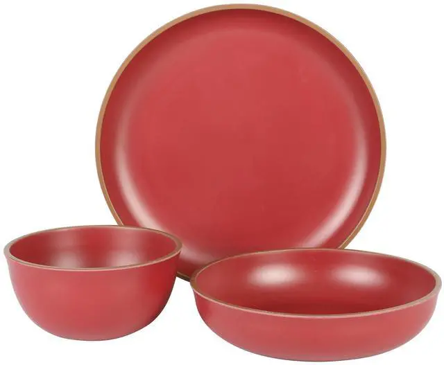 Alt view image 2 of 7 - Gibson Home Rockabye 12 Piece Double Bowl Malemine Dinnerware Set in Red