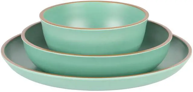 Alt view image 2 of 7 - Gibson Home Rockabye 12 Piece Double Bowl Melamine Dinnerware Set in Green