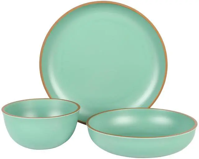 Alt view image 3 of 7 - Gibson Home Rockabye 12 Piece Double Bowl Melamine Dinnerware Set in Green