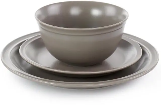 Alt view image 2 of 7 - Gibson Home Siam 12 Piece Round Stoneware Dinnerware Set in Warm Grey