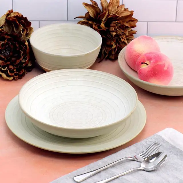 Alt view image 7 of 7 - Gibson Elite 12 Piece Dreamweaver Round Earthenware Dinnerware Set in Matte White