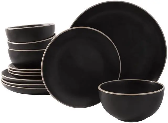 Main image of Gibson Home Rockaway 12 Piece Stoneware Dinnerware Set in Black