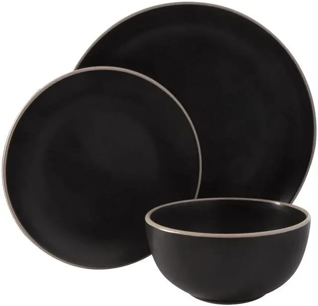 Alt view image 2 of 5 - Gibson Home Rockaway 12 Piece Stoneware Dinnerware Set in Black