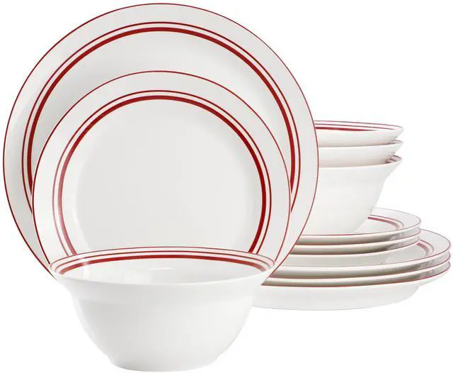 Main image of Gibson Ultra White Shadow 12 Piece Opal Glass Dinnerware Set in White