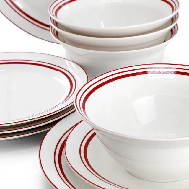 Alt view image 4 of 7 - Gibson Ultra White Shadow 12 Piece Opal Glass Dinnerware Set in White