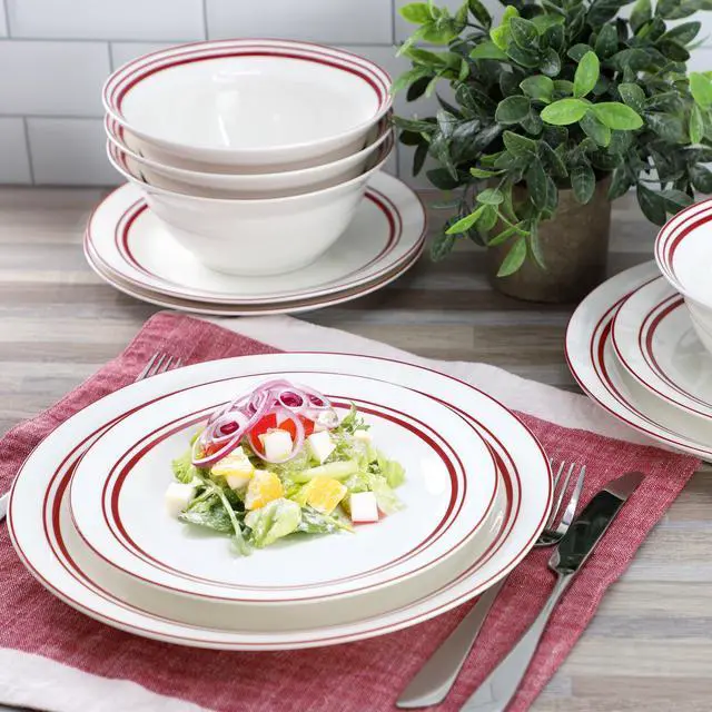 Alt view image 6 of 7 - Gibson Ultra White Shadow 12 Piece Opal Glass Dinnerware Set in White