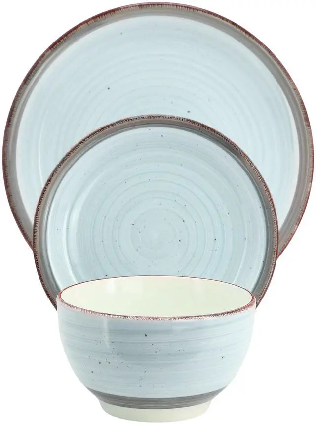 Alt view image 2 of 7 - Gibson Home Holcomb 12 Piece Ceramic Dinnerware Set in Light Blue