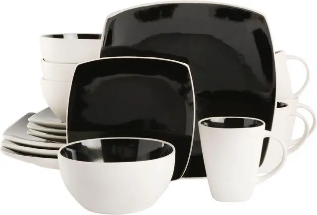 Main image of Gibson Elite Soho Lounge 16 Piece Stoneware Dinnerware Set in Black/White