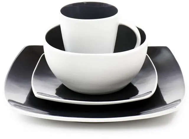 Alt view image 2 of 4 - Gibson Elite Soho Lounge 16 Piece Stoneware Dinnerware Set in Black/White