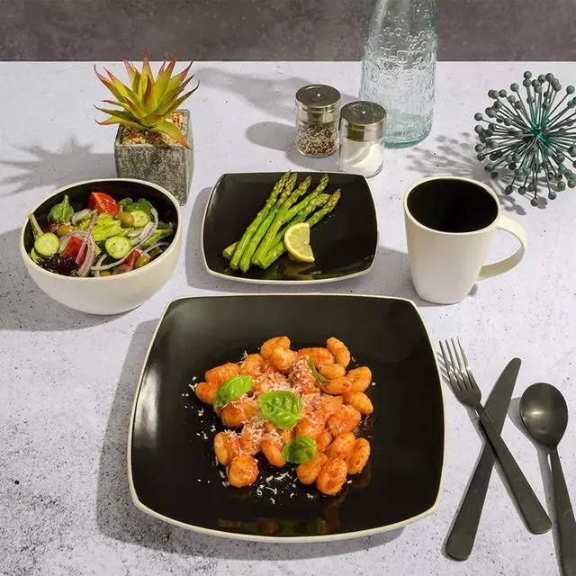 Alt view image 4 of 4 - Gibson Elite Soho Lounge 16 Piece Stoneware Dinnerware Set in Black/White