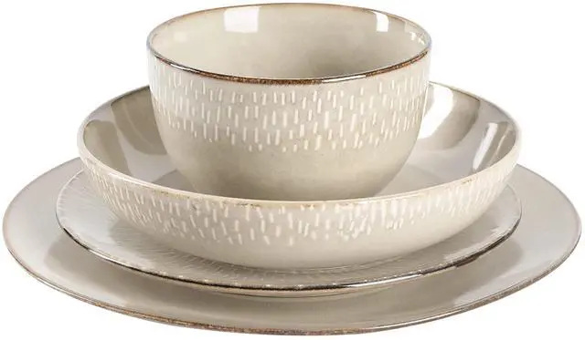 Alt view image 3 of 6 - Gibson Elite Matisse 16 Piece Stoneware Dinnerware Set in Cream with Reactive Glaze