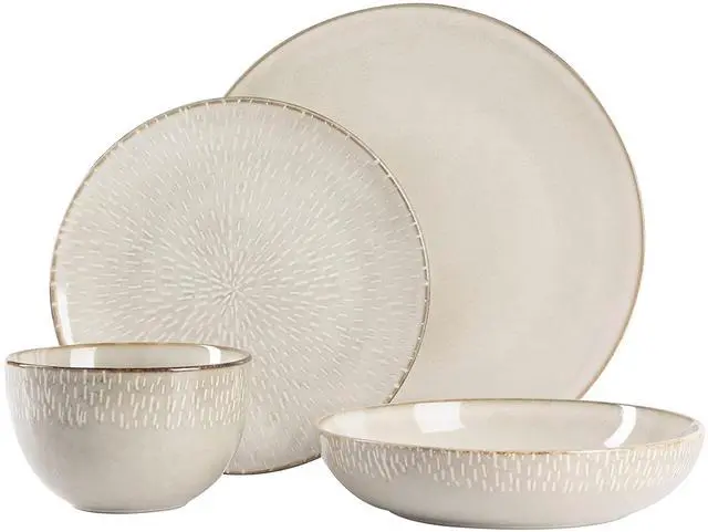 Alt view image 2 of 6 - Gibson Elite Matisse 16 Piece Stoneware Dinnerware Set in Cream with Reactive Glaze