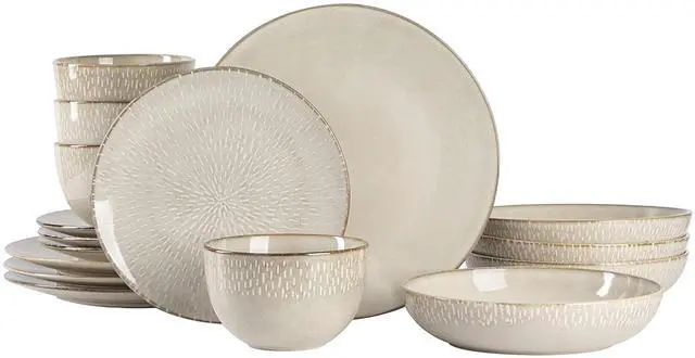 Main image of Gibson Elite Matisse 16 Piece Stoneware Dinnerware Set in Cream with Reactive Glaze