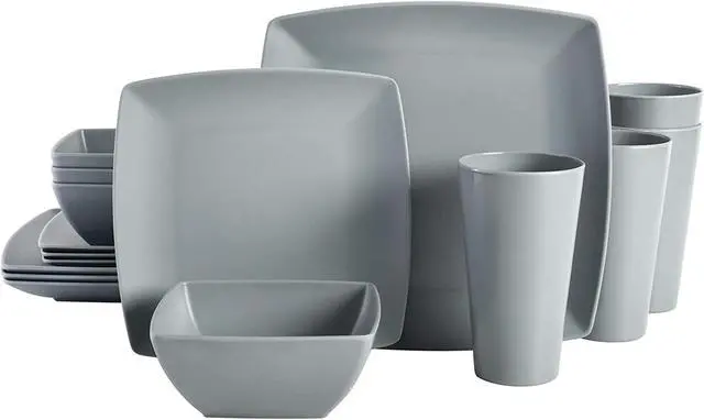Main image of Gibson Home Grayson 16 Piece Square Melamine Dinnerware Set in Grey