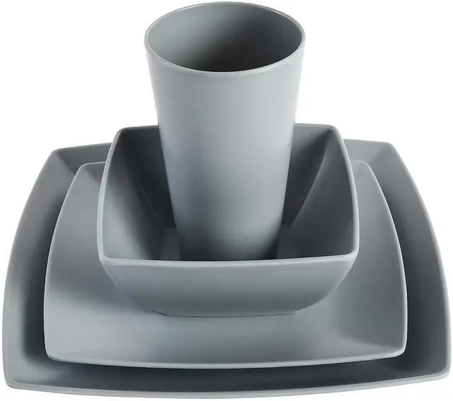Alt view image 3 of 5 - Gibson Home Grayson 16 Piece Square Melamine Dinnerware Set in Grey