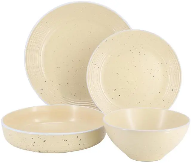 Alt view image 2 of 7 - Elama Emilia 16 Piece Double Bowl Stoneware Dinnerware Set in Cream Yellow