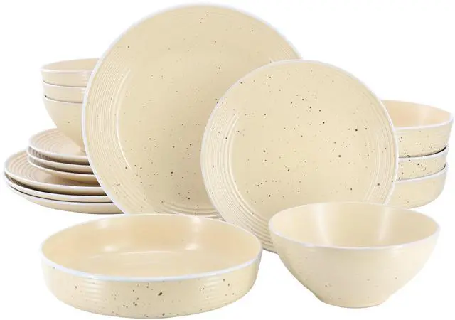 Main image of Elama Emilia 16 Piece Double Bowl Stoneware Dinnerware Set in Cream Yellow