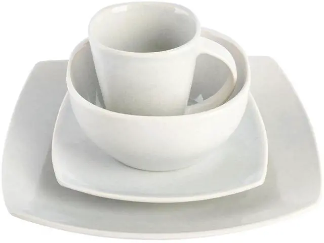 Alt view image 3 of 7 - Gibson Home Soho Lounge 16 Piece Soft Square Stoneware Dinnerware Set in Stone Grey