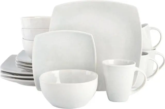 Main image of Gibson Home Soho Lounge 16 Piece Soft Square Stoneware Dinnerware Set in Stone Grey