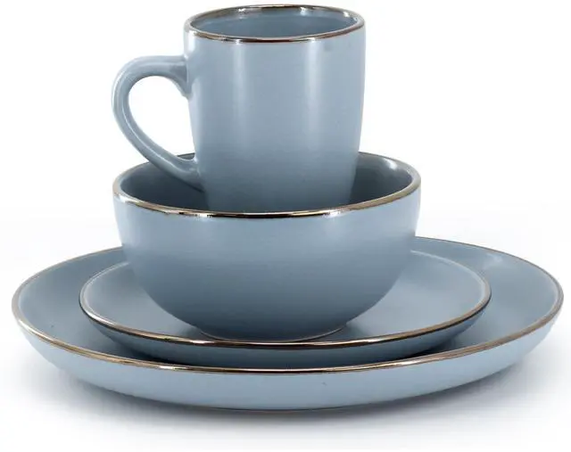 Alt view image 2 of 5 - Gibson Home Rockaway 16 Piece Stoneware Metallic Rim Dinnerware Set in Matte Blue