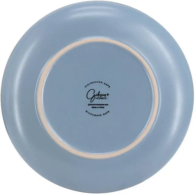 Alt view image 3 of 5 - Gibson Home Rockaway 16 Piece Stoneware Metallic Rim Dinnerware Set in Matte Blue