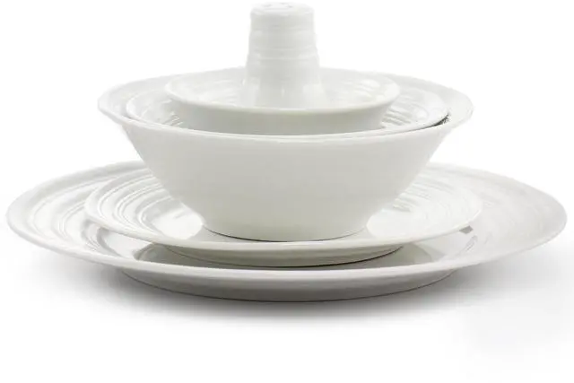 Alt view image 2 of 7 - Gibson Home Embossed Ring 32 Piece Round Ceramic Dinnerware Set in White