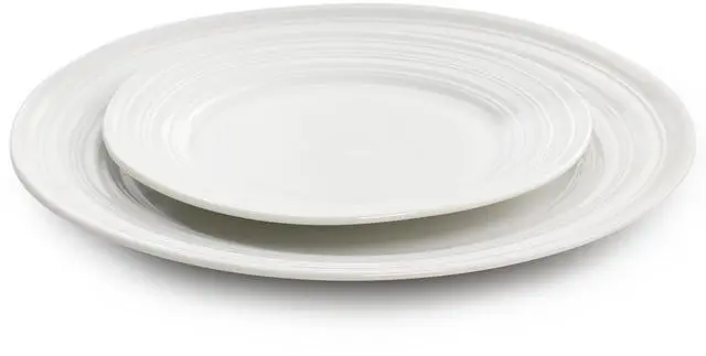 Alt view image 3 of 7 - Gibson Home Embossed Ring 32 Piece Round Ceramic Dinnerware Set in White
