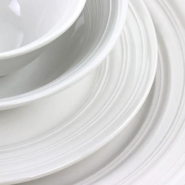 Alt view image 7 of 7 - Gibson Home Embossed Ring 32 Piece Round Ceramic Dinnerware Set in White