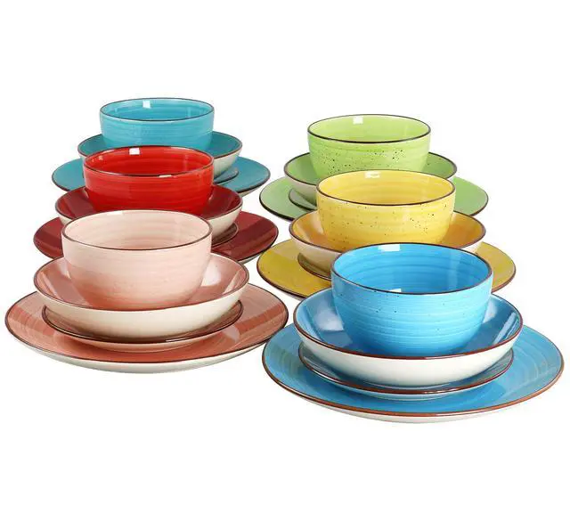 Alt view image 2 of 7 - Elama Sebastian 24 Piece Double Bowl Stoneware Dinnerware Set in Assorted Colors