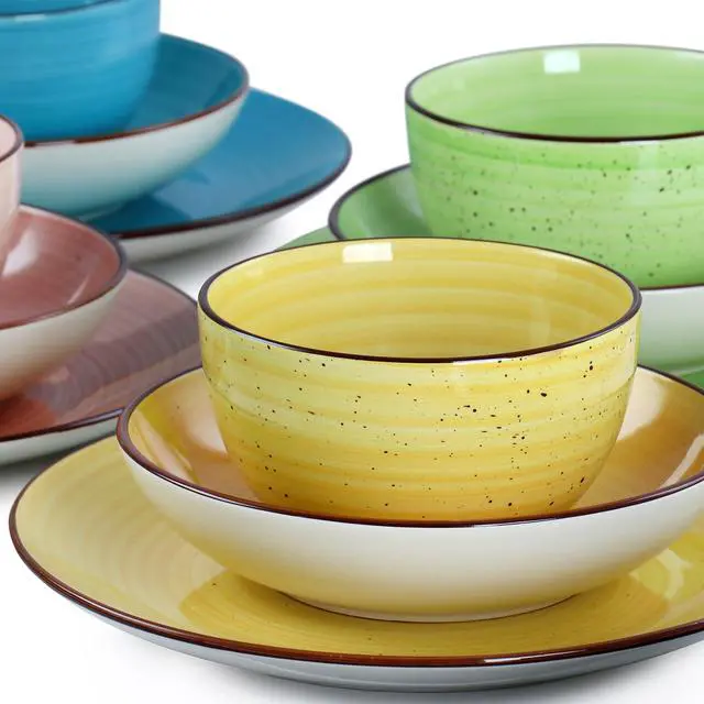Alt view image 7 of 7 - Elama Sebastian 24 Piece Double Bowl Stoneware Dinnerware Set in Assorted Colors