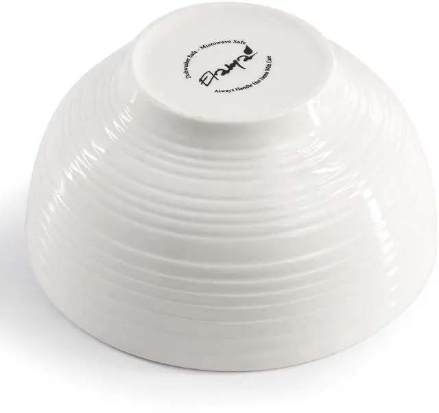 Alt view image 7 of 7 - Elama Nikki 18 Piece Ribbed White Porcelain Dinnerware and Serving Bowl Set