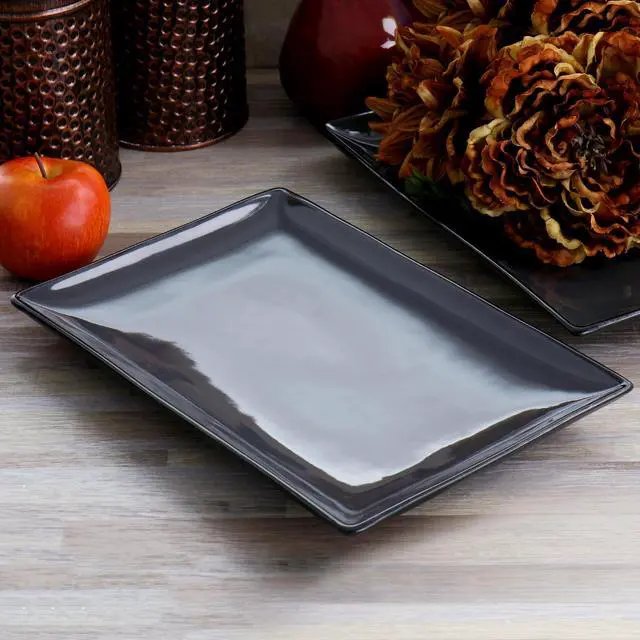 Alt view image 6 of 6 - Gibson Home Urban Cafe 2 Piece 12 Inch Rectangle Stoneware Platter Set in Grey