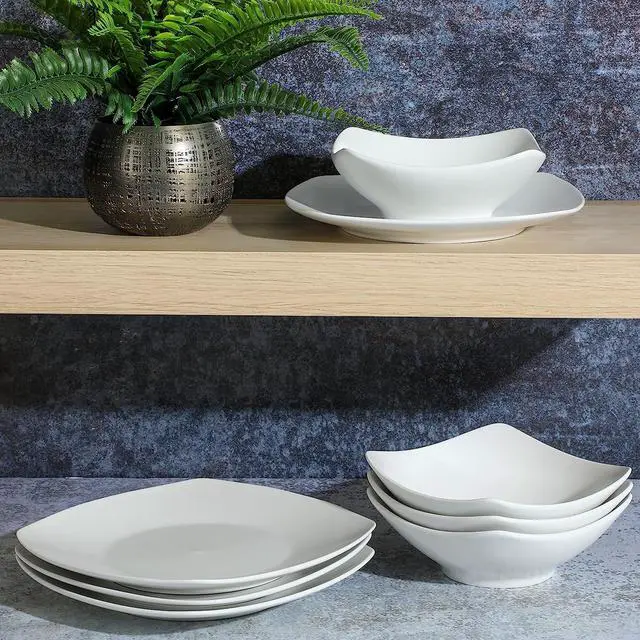 Alt view image 4 of 6 - Gibson Home Zen Buffetware 8 Piece Fine Ceramic Dinnerware Set In Matte White