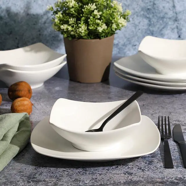Alt view image 5 of 6 - Gibson Home Zen Buffetware 8 Piece Fine Ceramic Dinnerware Set In Matte White