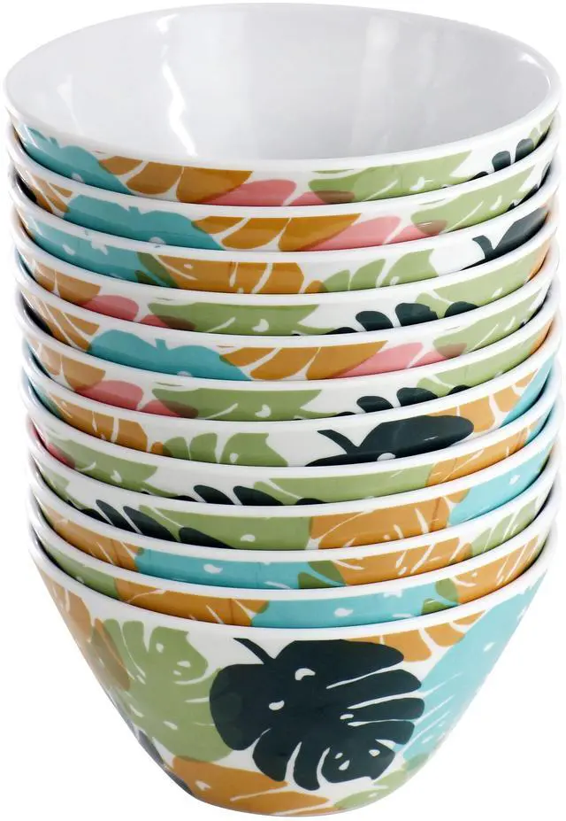 Alt view image 2 of 6 - Gibson Home Tropical Sway 12 Piece 6 Inch Melamine Bowl Set in Multi Color Leaf