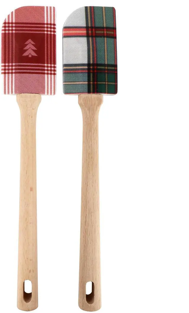 Alt view image 3 of 7 - Martha Stewart 3 Piece Holiday Plaid Stoneware 3.4qt Batter Bowl Set with Silicone Spatulas in White