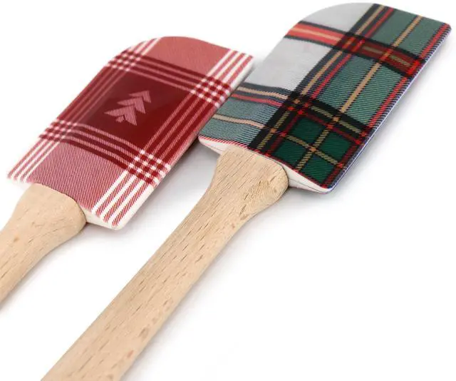 Alt view image 5 of 7 - Martha Stewart 3 Piece Holiday Plaid Stoneware 3.4qt Batter Bowl Set with Silicone Spatulas in White