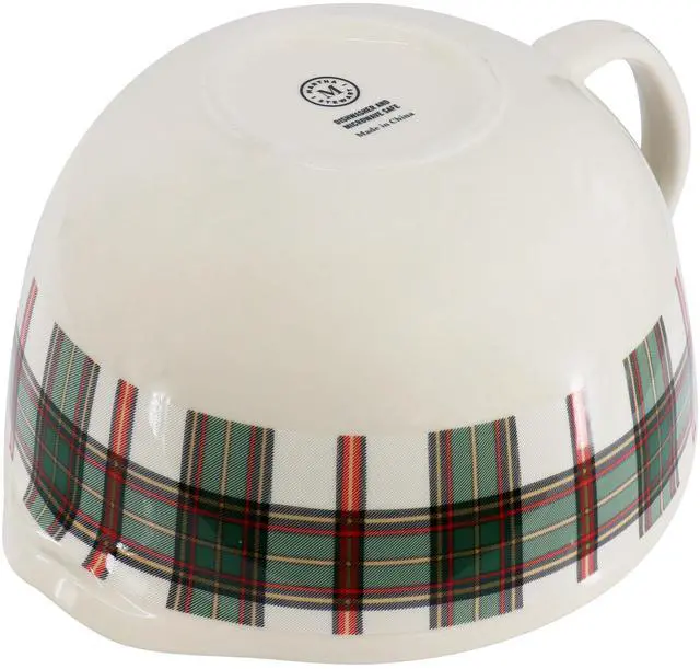Alt view image 6 of 7 - Martha Stewart 3 Piece Holiday Plaid Stoneware 3.4qt Batter Bowl Set with Silicone Spatulas in White