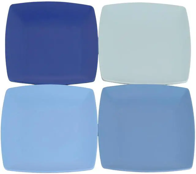 Alt view image 2 of 5 - Gibson Home Grayson 4 Piece 10.5 Inch Square Melamine Dinner Plate Set in Assorted Blue