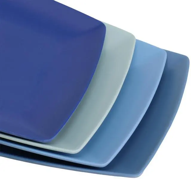 Alt view image 3 of 5 - Gibson Home Grayson 4 Piece 10.5 Inch Square Melamine Dinner Plate Set in Assorted Blue