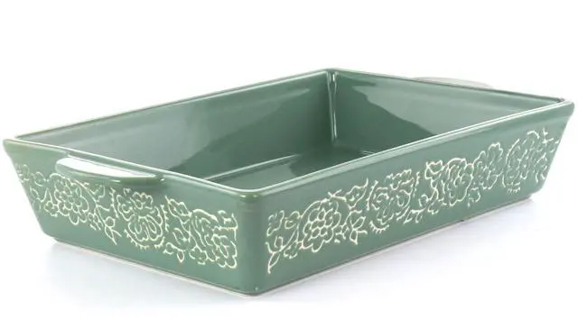 Alt view image 3 of 7 - Laurie Gates 2 Piece Tierra Wax Relief Stoneware Baker Set in Red and Mint