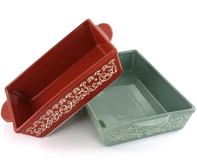 Alt view image 2 of 7 - Laurie Gates 2 Piece Tierra Wax Relief Stoneware Baker Set in Red and Mint