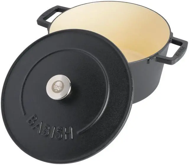 Alt view image 2 of 7 - Babish 6 Quart Round Enameled Cast Iron Dutch Oven with Self-Basting Lid in Black