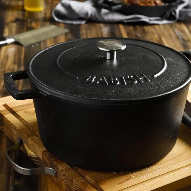 Alt view image 7 of 7 - Babish 6 Quart Round Enameled Cast Iron Dutch Oven with Self-Basting Lid in Black
