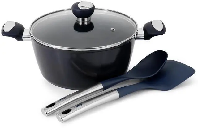 Alt view image 2 of 8 - Oster Hawke 14 Piece Ceramic Nonstick Cookware Set in Dark Blue